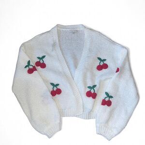 Love Tree Women's White Cherry Cardigan SZ S